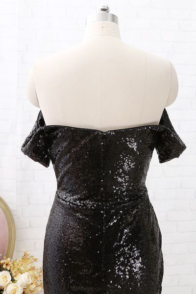 MACloth Off the Shoulder Mermaid Sequin Long Prom Dress Black Formal Evening Gown