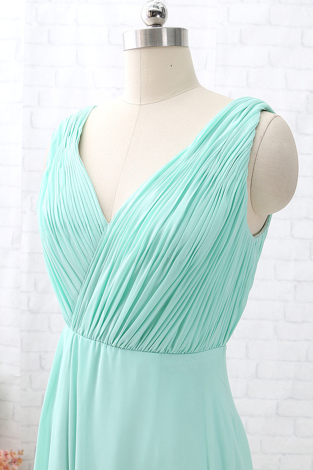 MACloth Straps V Neck Chiffon Mint Long Bridesmaid Dress Formal Party Dress