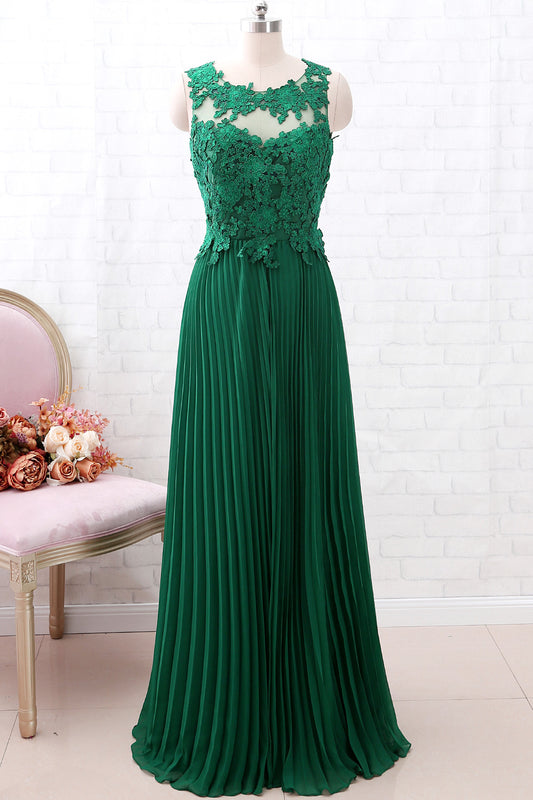 Vestido de dama de honor largo de gasa con espalda abierta y encaje vintage de MACloth, color verde, vestido formal para fiesta de graduación
