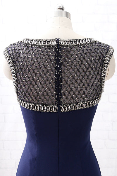 MACloth Cap Sleeves Beaded Long Mother of the Brides Dress Dark Navy Formal Evening Gown
