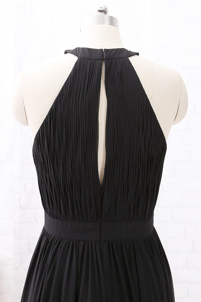 MACloth Halter O Neck Chiffon Long Bridesmaid Dress Black Formal Evening Gown