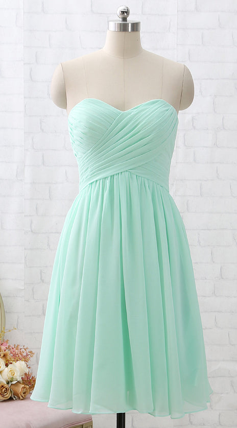 MACloth Strapless Sweetheart Knee Length Mint Bridesmaid Dress Short Formal Party Dress
