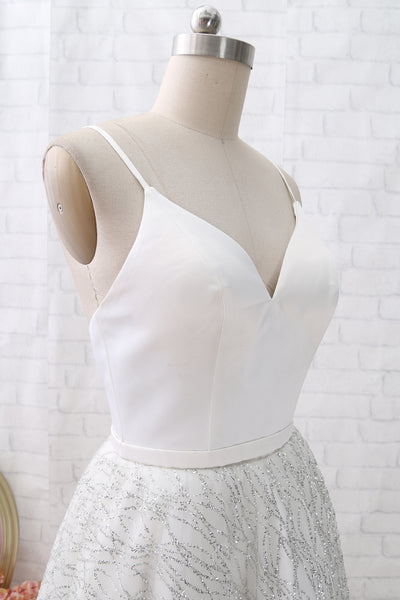 MACloth Straps V Neck White Mini Prom Homecoming Dress Cocktail Party Dress