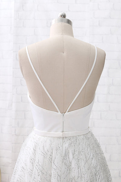 MACloth Straps V Neck White Mini Prom Homecoming Dress Cocktail Party Dress