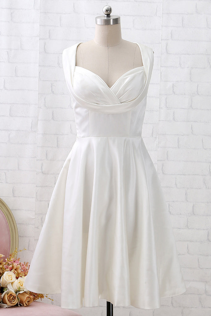 MACloth Straps Knee Length Vintage Ivory Cocktail Party Dress