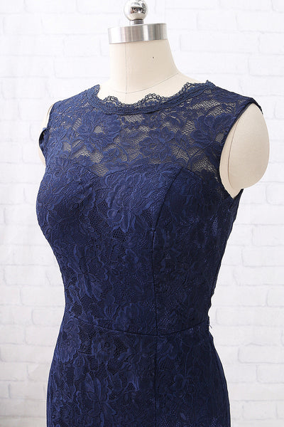 MACloth Mermaid Lace Long Bridesmaid Dress Dark Navy Formal Evening Gown
