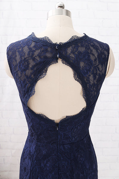 MACloth Mermaid Lace Long Bridesmaid Dress Dark Navy Formal Evening Gown