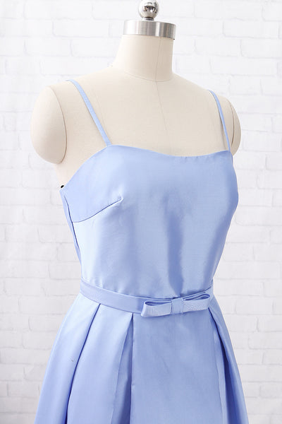 MACloth Spaghetti Straps Long Satin Prom Dress Sky Blue Formal Evening Gown