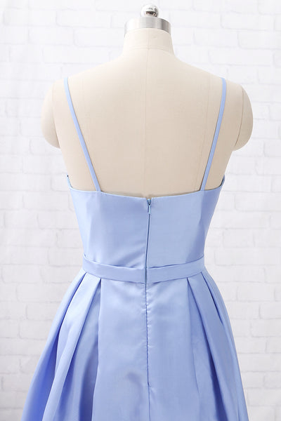 MACloth Spaghetti Straps Long Satin Prom Dress Sky Blue Formal Evening Gown