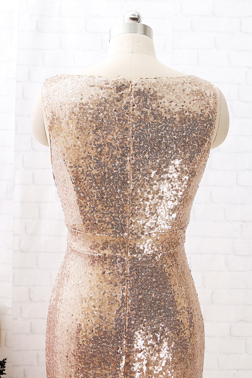 MACloth Träger V-Ausschnitt High Low Pailletten Brautjungfernkleid Schlichtes formelles Abendkleid