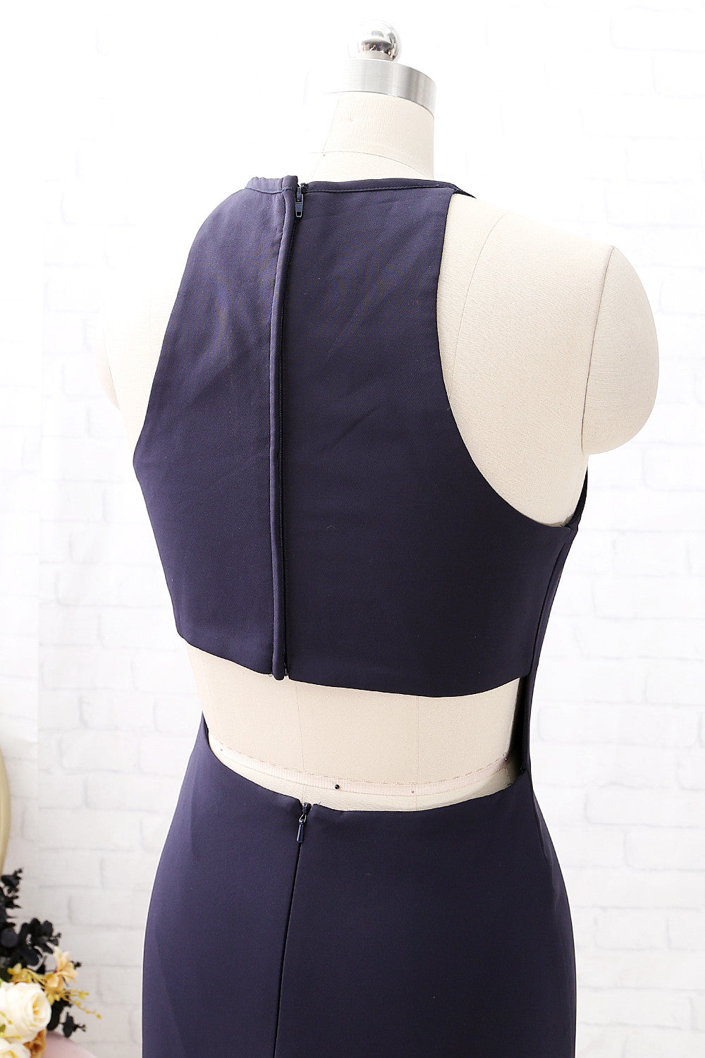 MACloth Neckholder-O-Ausschnitt, Dunkelmarineblau, formelles Abendkleid mit Schlitz, schlichtes Ballkleid