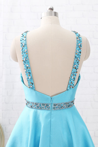 MACloth Straps O Neck with Crystals Short Prom Homecoming Dress Blue Wedding Party Dress