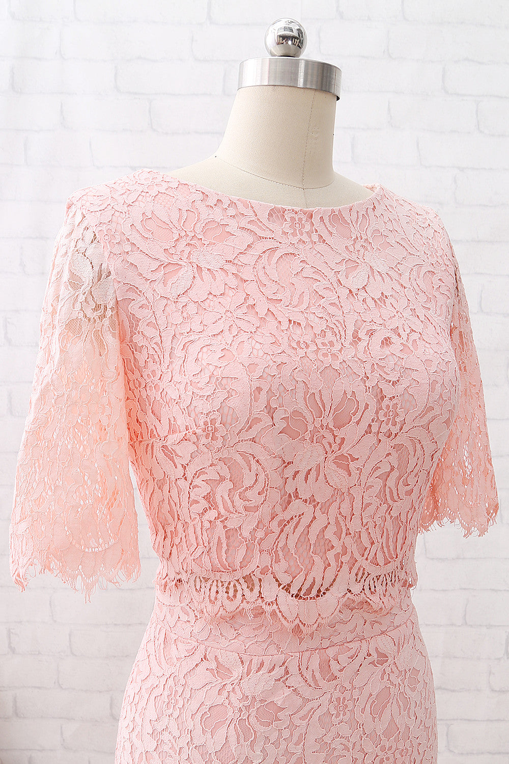 MACloth Short Sleeves Lace Peach Cocktail Dress Knee Length Wedding Party Dress