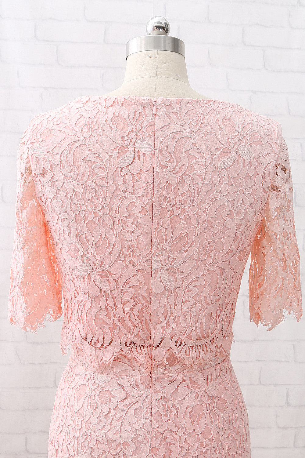 MACloth Short Sleeves Lace Peach Cocktail Dress Knee Length Wedding Party Dress