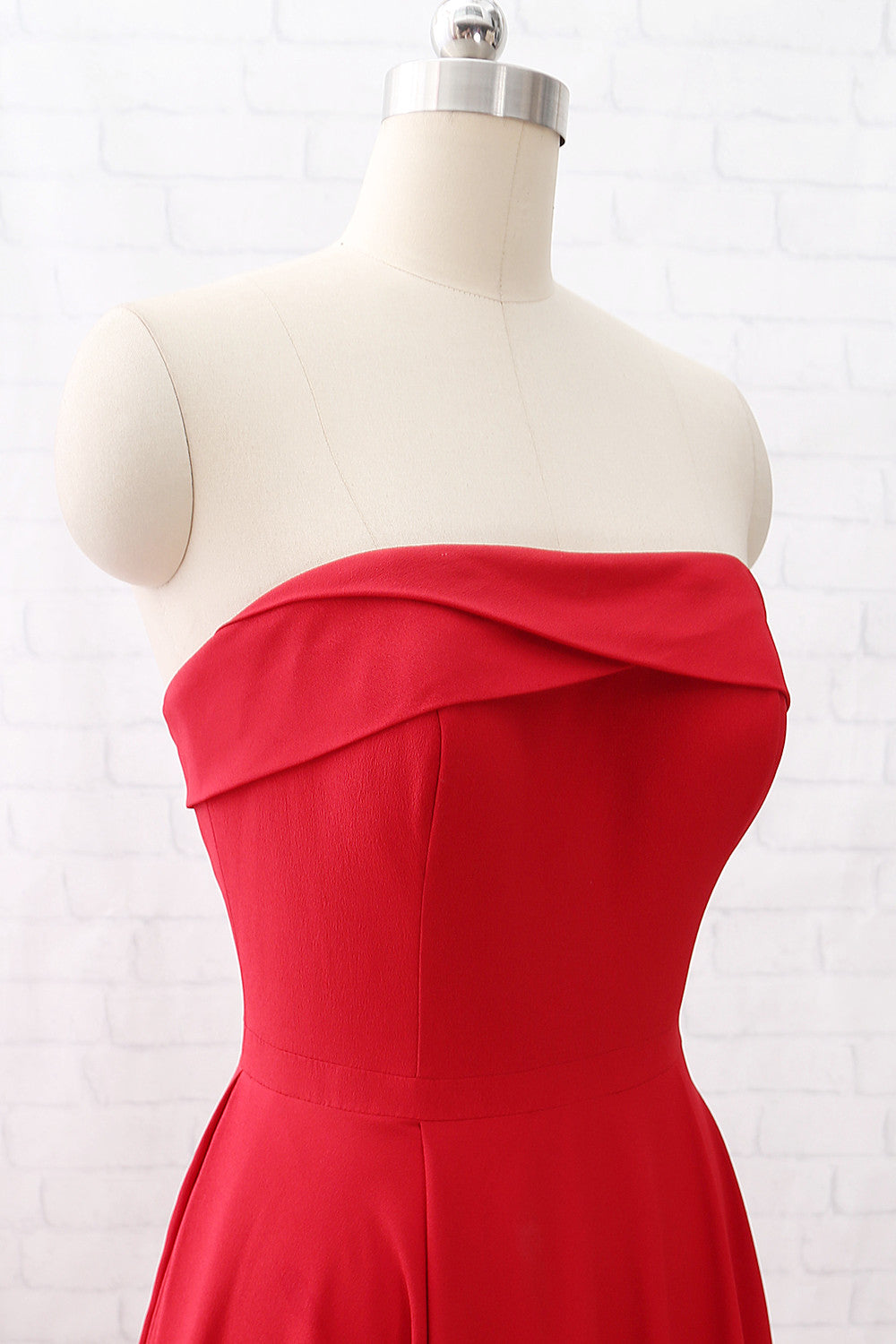 MACloth Strapless Sweetheart Long Prom Dress Red Formal Evening gown with Pockets