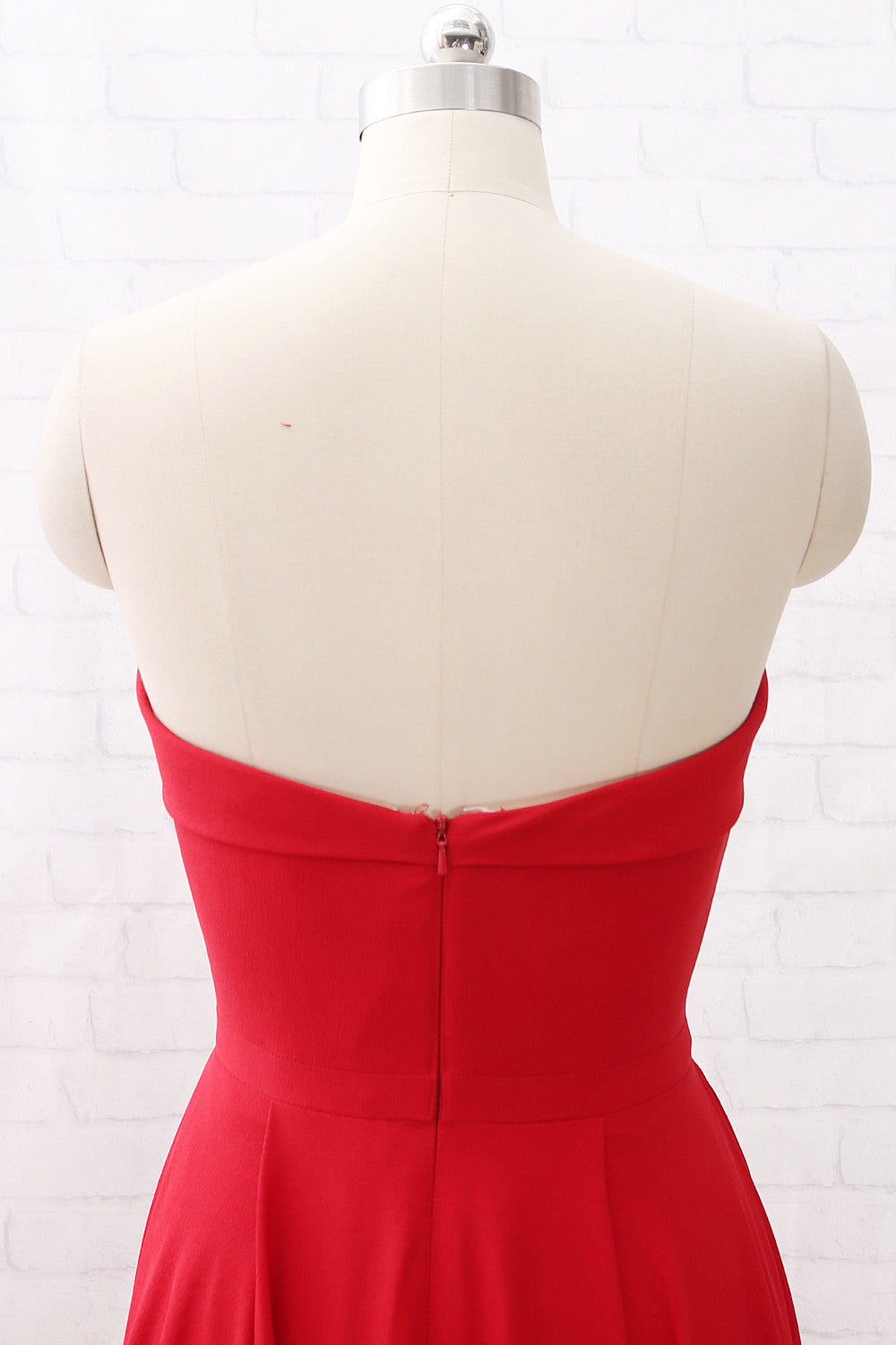 MACloth Strapless Sweetheart Long Prom Dress Red Formal Evening gown with Pockets