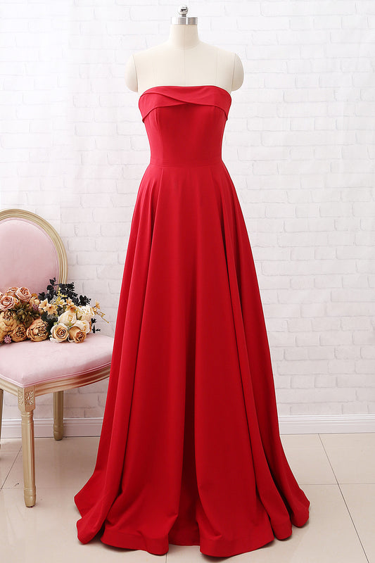 MACloth trägerloses, langes Ballkleid mit Herzausschnitt, rotes, formelles Abendkleid mit Taschen