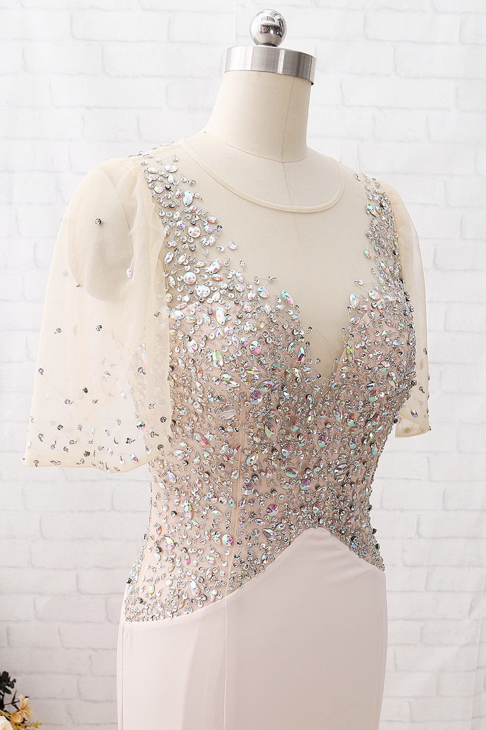 MACloth Kurze Ärmel mit Kristallen Etuikleid Langes Ballkleid Jersey Abendkleid