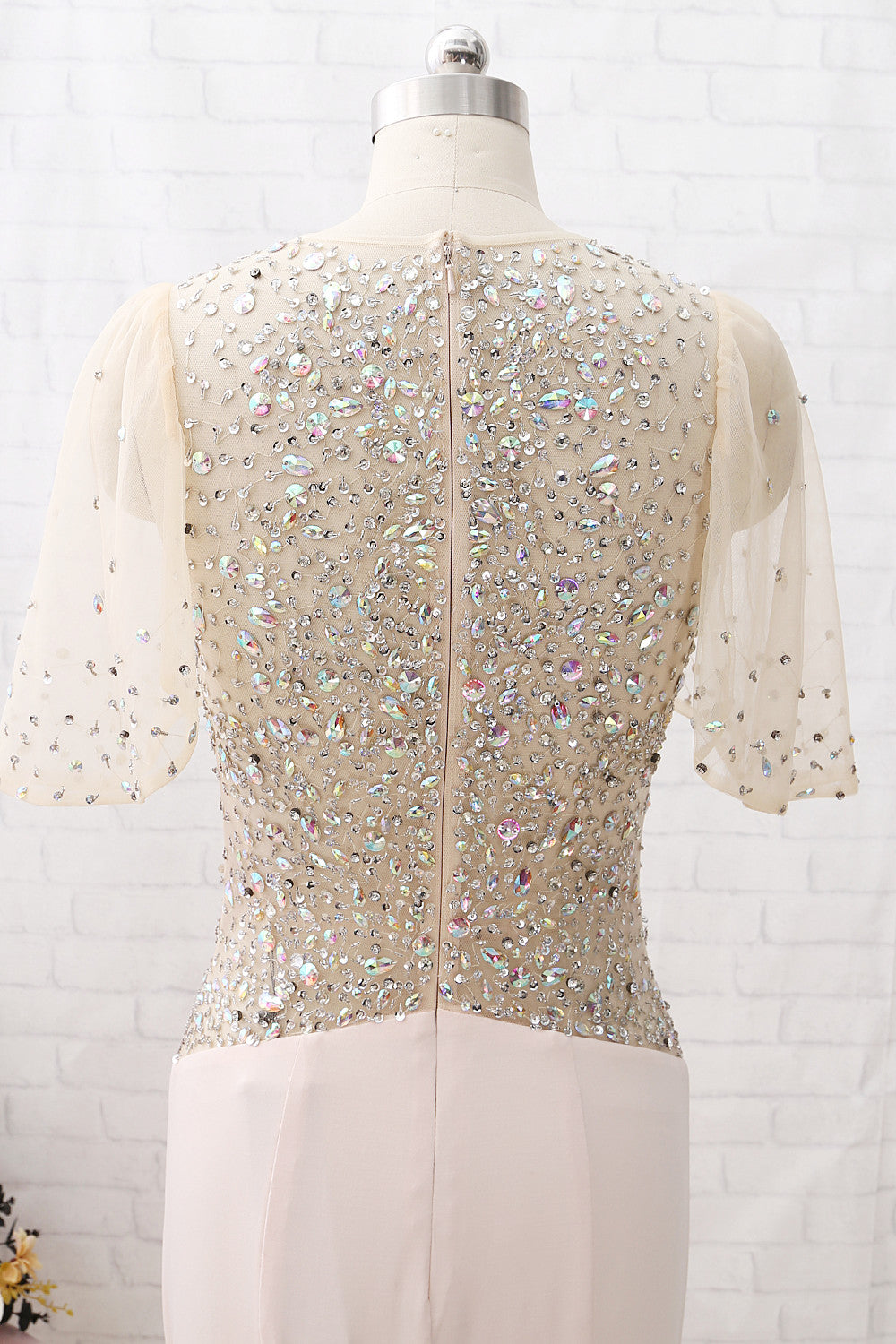 MACloth Kurze Ärmel mit Kristallen Etuikleid Langes Ballkleid Jersey Abendkleid