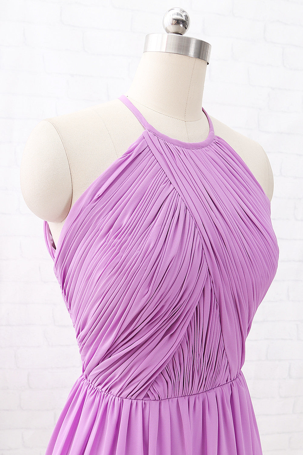 MACloth Neckholder-Kurzkleid mit O-Ausschnitt, Chiffon, für Brautjungfern, Hochzeitsfeier, Kleid mit offenem Rücken