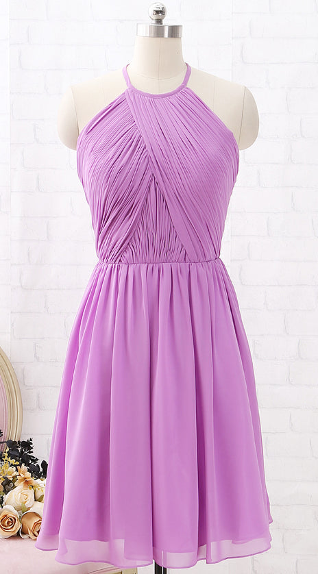 MACloth Halter O Neck Short Bridesmaid Dress Chiffon Wedding Party Dress with Open Back