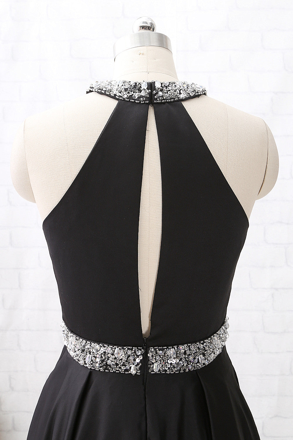 MACloth Neckholder-O-Ausschnitt mit Perlenbesatz, langes Ballkleid, schwarzes formelles Abendkleid