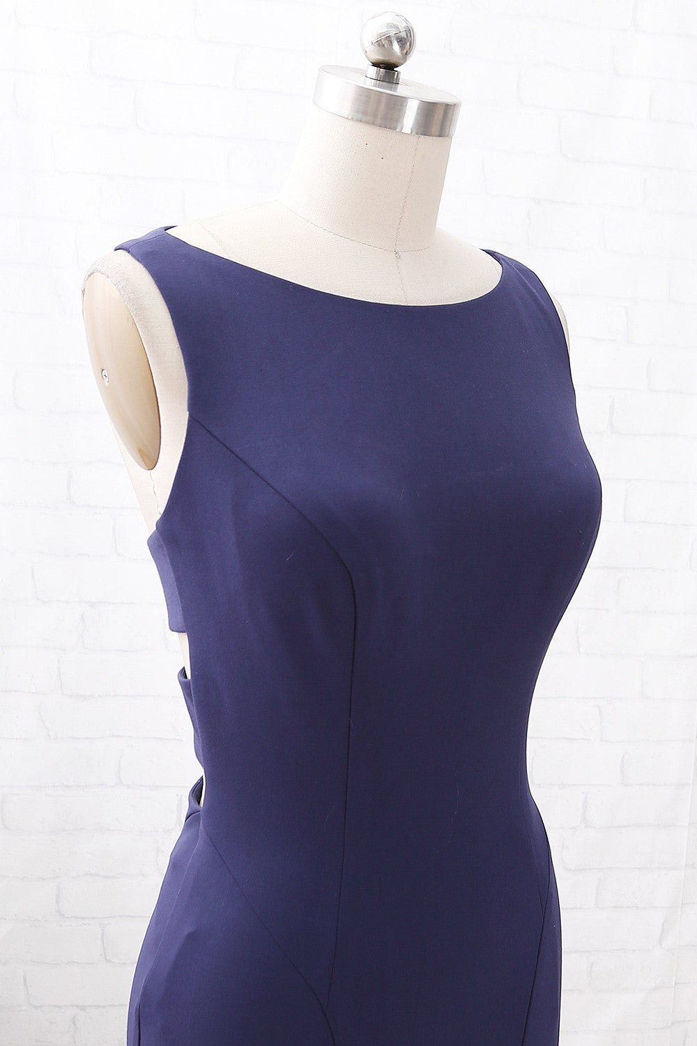 MACloth Meerjungfrau O-Ausschnitt Dunkelmarineblaues formelles Abendkleid mit ausgeschnittenem Rücken