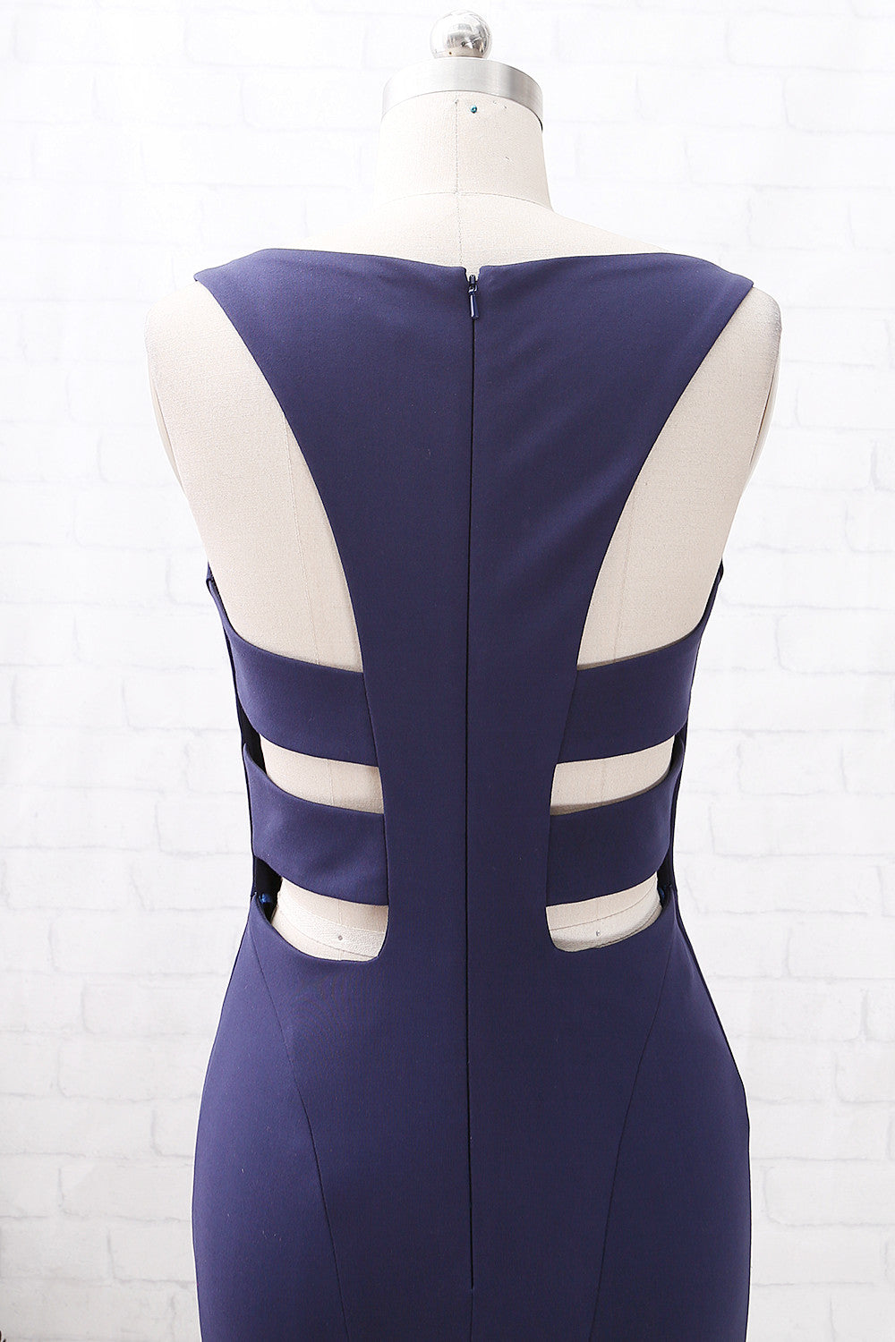 MACloth Meerjungfrau O-Ausschnitt Dunkelmarineblaues formelles Abendkleid mit ausgeschnittenem Rücken