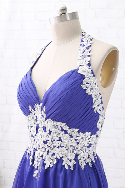 MACloth Halter V Neck Lace Chiffon Short Prom Homecoming Dress Regency Cocktail Dress