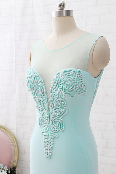 MACloth Sheath O Neck Jersey Mint Maxi Prom Dress Formal Evening Gown
