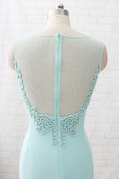 MACloth Sheath O Neck Jersey Mint Maxi Prom Dress Formal Evening Gown