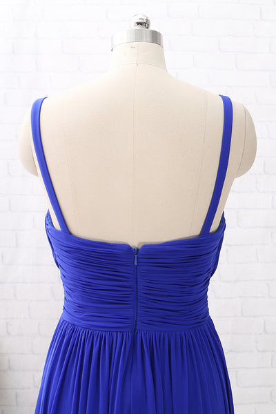 MACloth Straps Deep V neck Jersey Maxi Prom Dress Royal Blue Formal Evening Gown