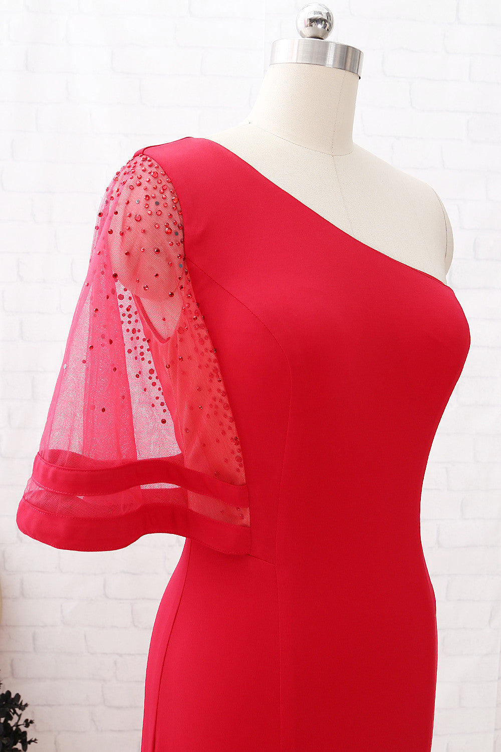 MACloth One-Shoulder Etuikleid lang Jersey Ballkleid rot formelles Abendkleid