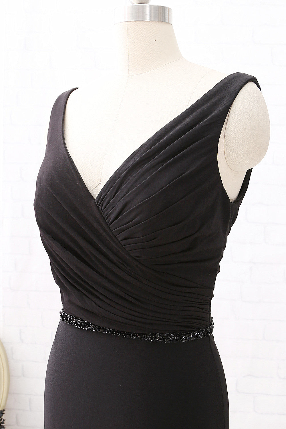 MACloth Träger V-Ausschnitt Meerjungfrau Schwarz Maxi Ballkleid Jersey Formales Abendkleid