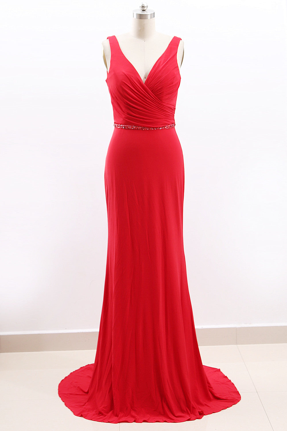 MACloth Träger V-Ausschnitt Meerjungfrau Schwarz Maxi Ballkleid Jersey Formales Abendkleid