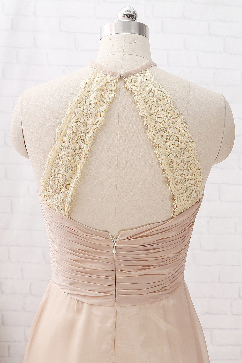 MACloth Halter Chiffon Long Bridesmaid Dress Champagne Wedding Party Dress