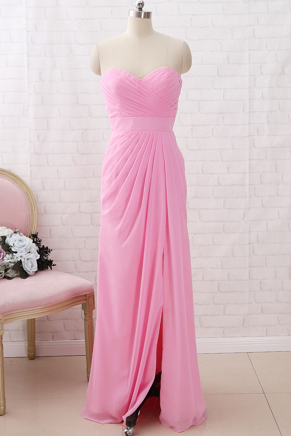 Vestido largo de gasa con escote en forma de corazón y sin tirantes de MACloth para dama de honor, vestido de noche formal