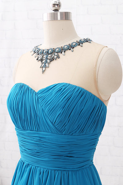 MACloth Straps Illusion with Beaded High Low Prom Dress Teal Formal Evening Gown