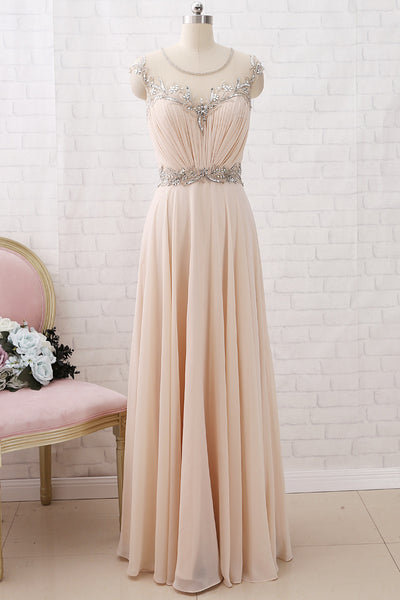 MACloth Cap Sleeves with Beaded Chiffon Maxi Prom Dress Silver Formal Evening Gown