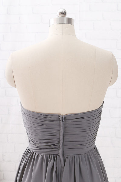 MACloth Strapless Sweetheart High Low Bridesmaid Dress Chiffon Grey Formal Gown