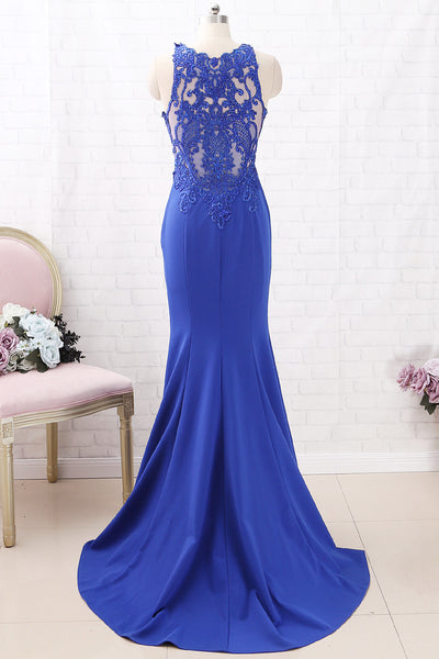 MACloth Mermaid O Neck Jersey Maxi Prom Dress Royal Blue Formal Evening Gown