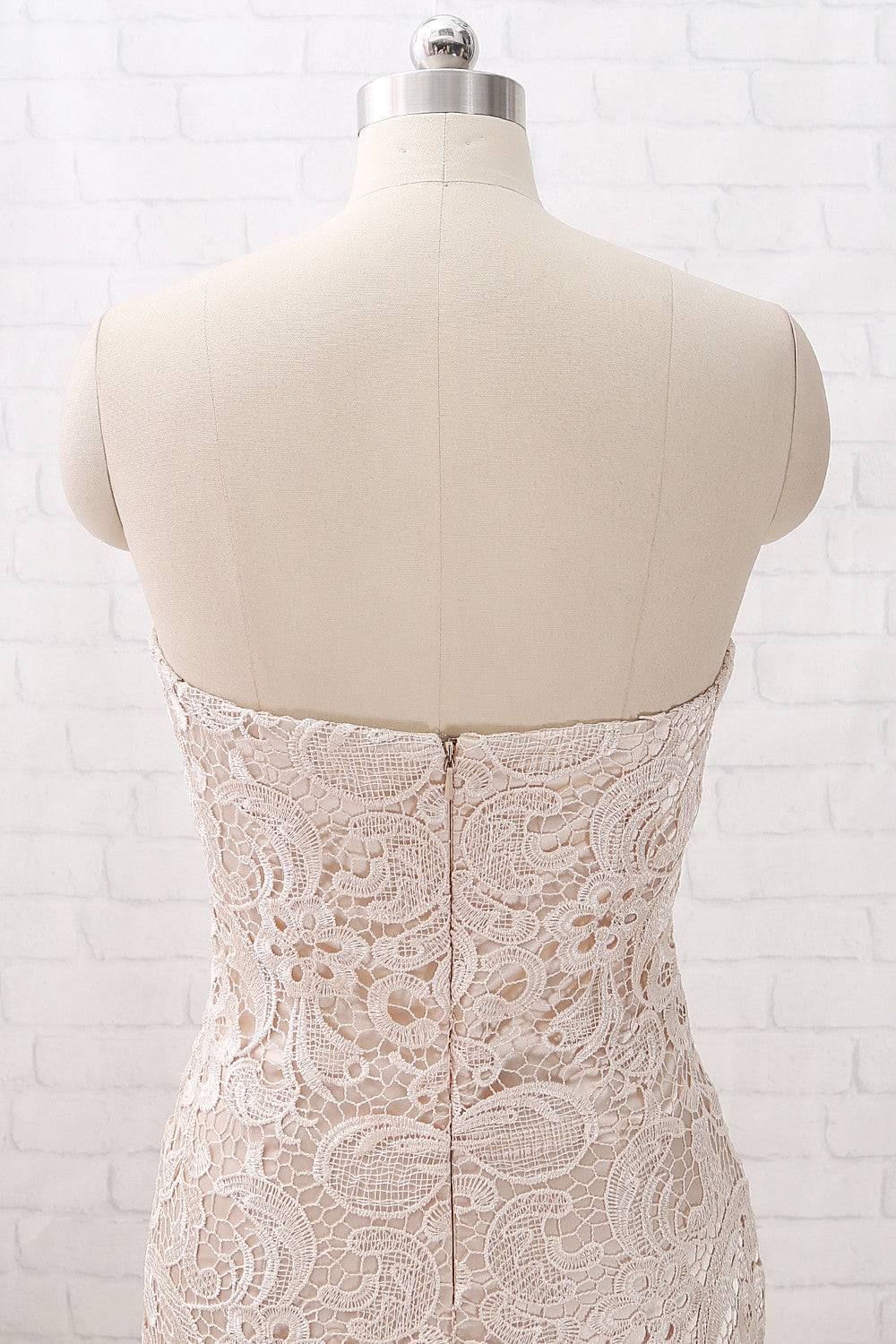 MACloth Meerjungfrau trägerlos Sweetheart langes Spitzen-Ballkleid Champagner formelles Abendkleid