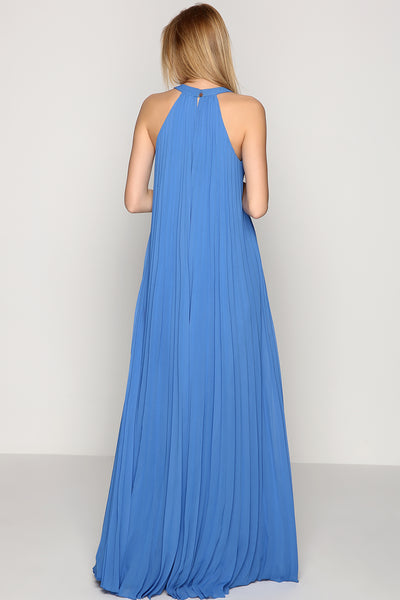 MACloth Halter O Neck Chiffon Long Prom Dress Blue Formal Evening Gown