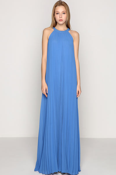 MACloth Halter O Neck Chiffon Long Prom Dress Blue Formal Evening Gown