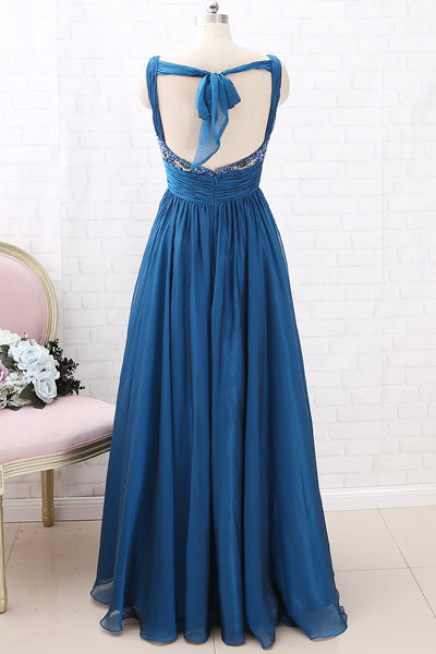 MACloth Straps V Neck Teal Long Prom Dress Chiffon Formal Evening Gown