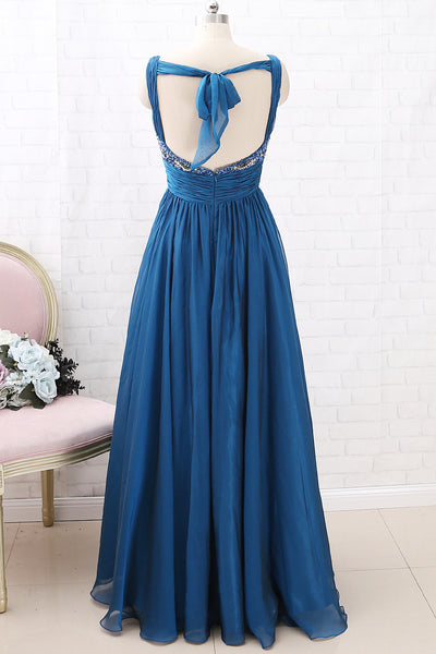 MACloth Straps V Neck Teal Long Prom Dress Chiffon Formal Evening Gown