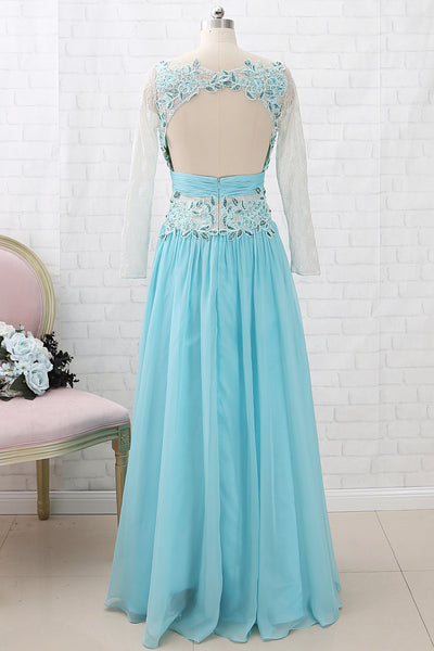 MACloth Long Sleeves Lace Chiffon Formal Evening Gown Ice Blue Mother of the Brides Dress