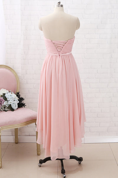 MACloth Strapless Sweetheart High Low Bridesmaid Dress Dusty Pink Wedding Party Dress