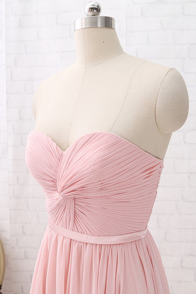 MACloth Strapless Sweetheart High Low Bridesmaid Dress Dusty Pink Wedding Party Dress
