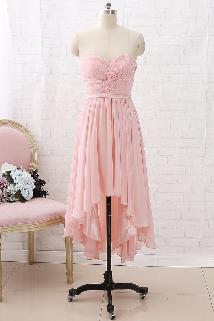 MACloth Strapless Sweetheart High Low Bridesmaid Dress Dusty Pink Wedding Party Dress